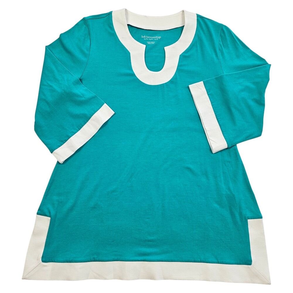 Soft Surroundings Women's Teal Tunic Top Size Petite Medium Excellent Condition
